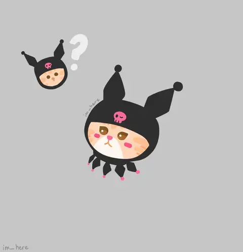 I drew an orange cat wearing a kuromi hat! :) commissions are still open!