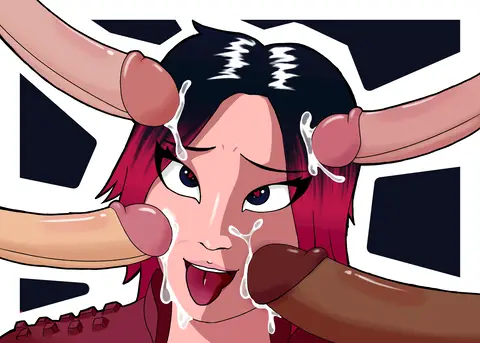 Redline AKA the spine game girl getting a soft facial (Art by me)
