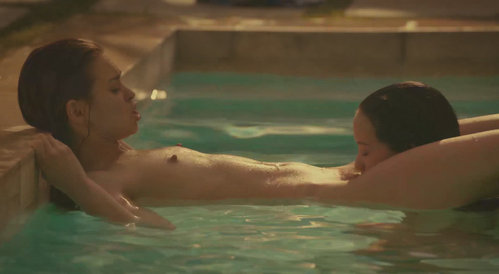 Lesbians having fun at the poolside